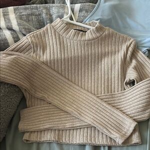 Beige Ribbed Knit Sweater